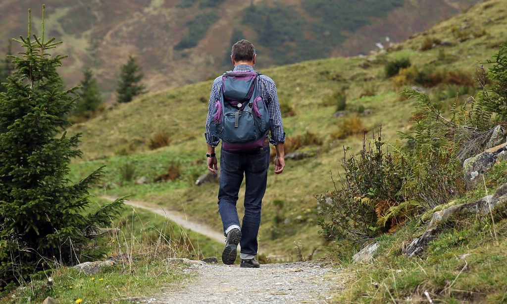Mann von hinten beim Wandern